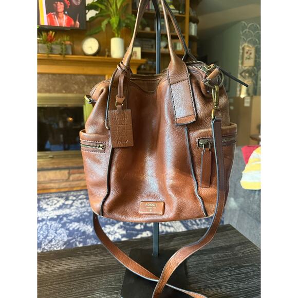 Fossil Emerson Leather Medium Satchel Handbag with Crossbody Strap - Picture 1 of 9